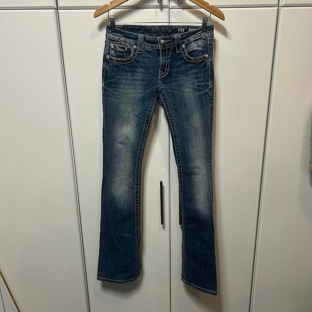 Miss Me Signature Bootcut Jeans Medium Wash Embellished JW7111BU Size 27